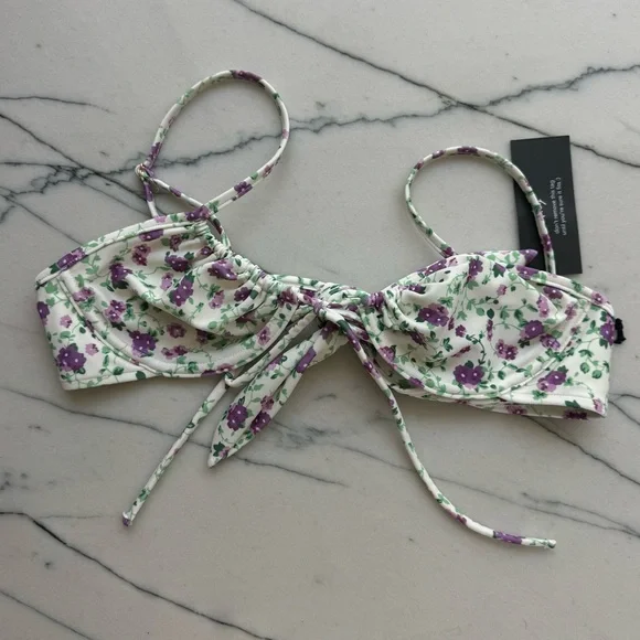Khassani White and Purple Flowers Bikini Top - Small - Picture 5 of 7